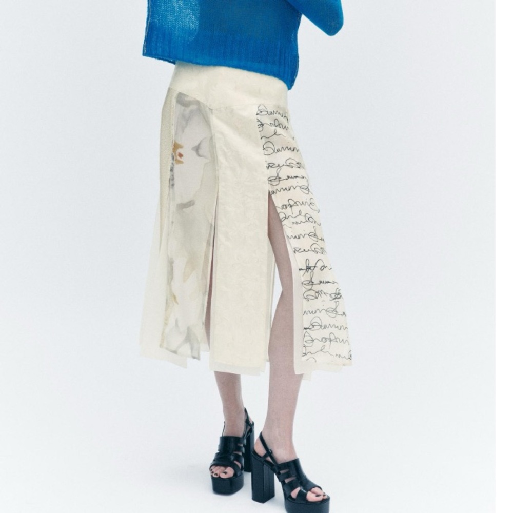NWT Zara Patchwork Midi Skirt ZW Collection Sequins Sequined Size XS